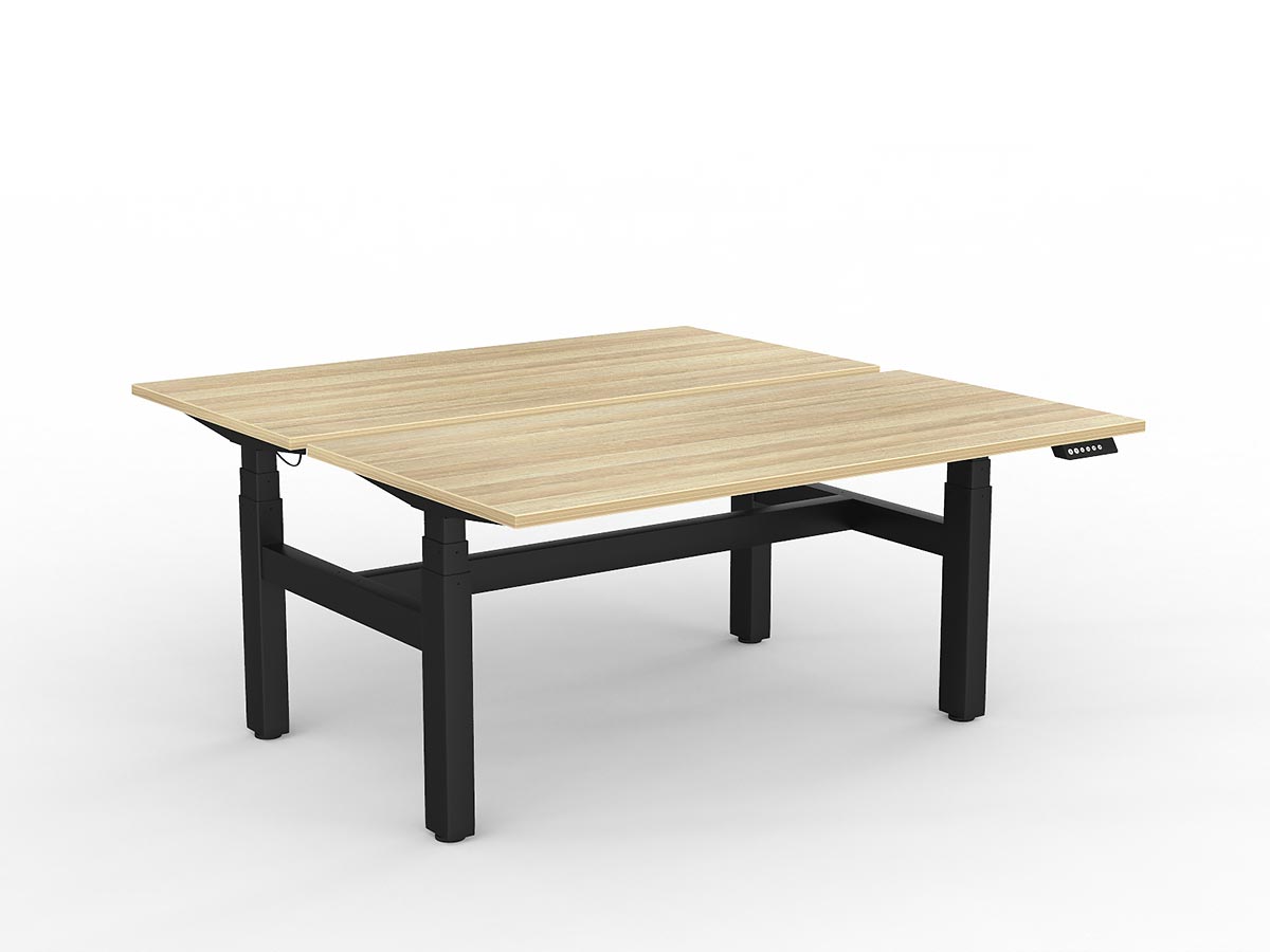 AgileMotion+ shared desk, Smooth New Oak worktop with Black frame