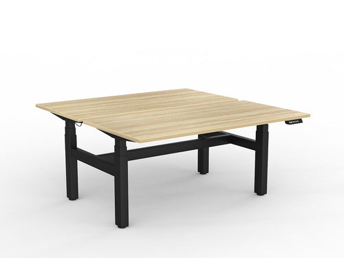 AgileMotion+ shared desk, Smooth New Oak worktop with Black frame