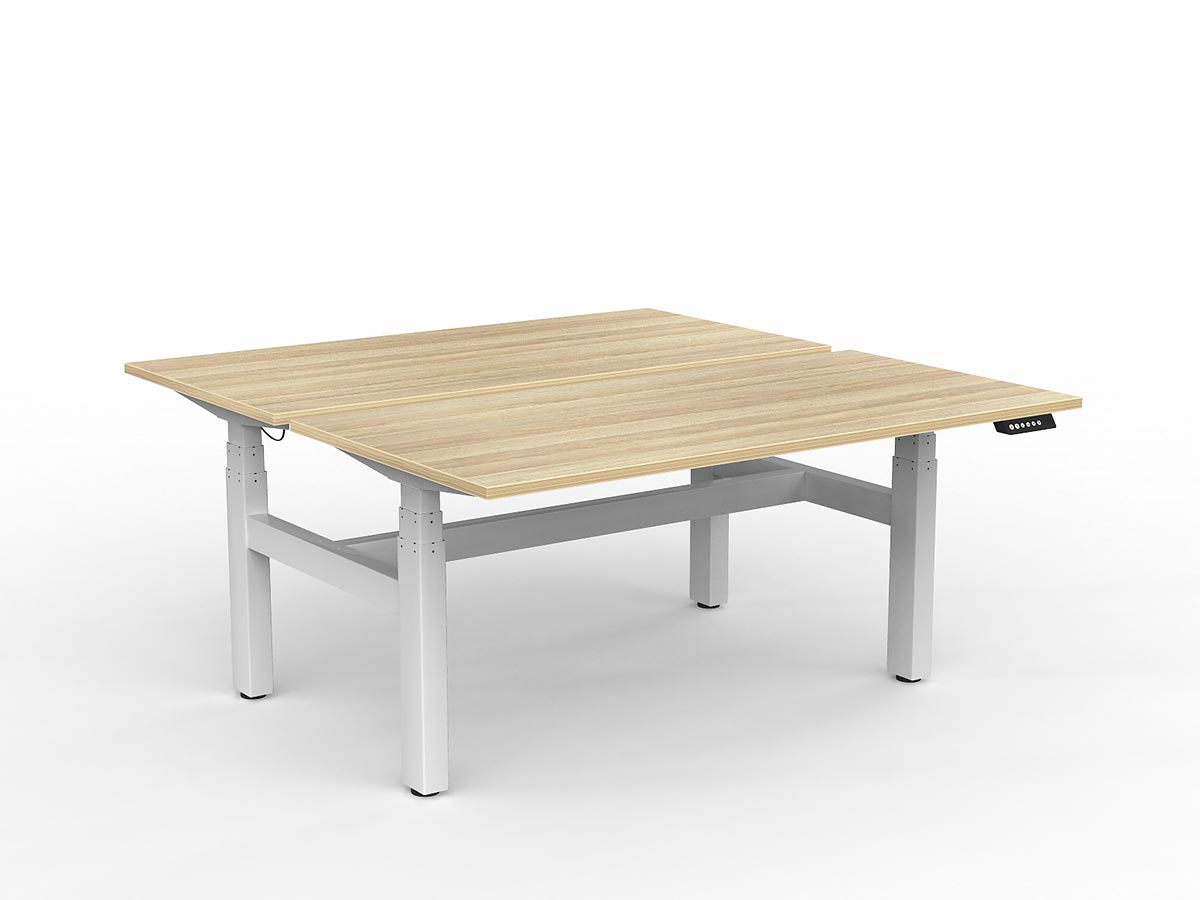 AgileMotion+ shared desk, Smooth New Oak worktop with White frame