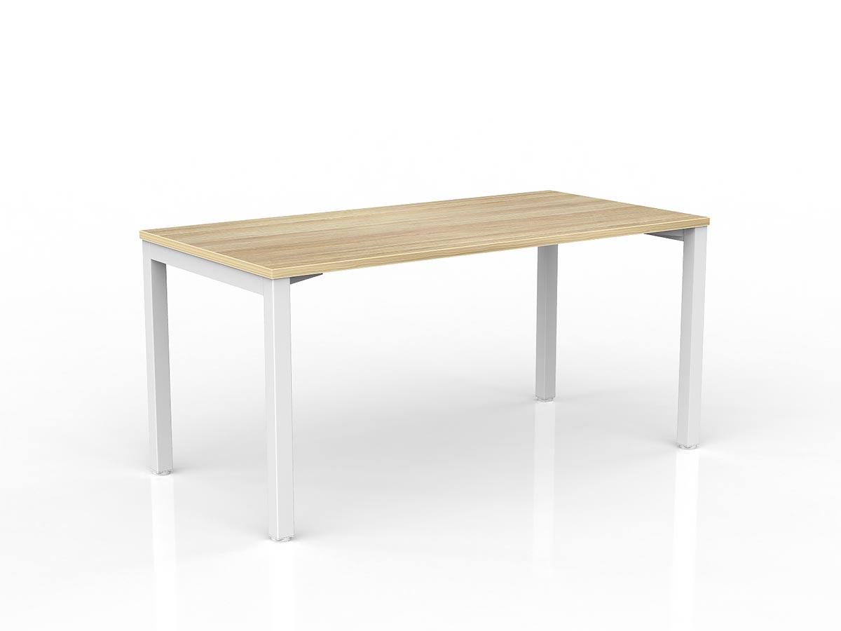 Axis Fixed Straight Desk, Smooth New Oak worktop with White frame