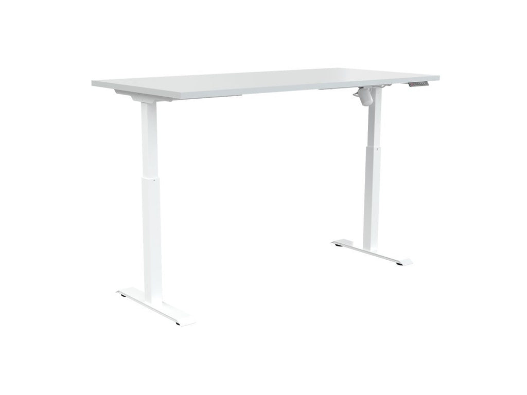 OLG Quickstand Electric Sit-Stand Desk — White frame with monitor arm