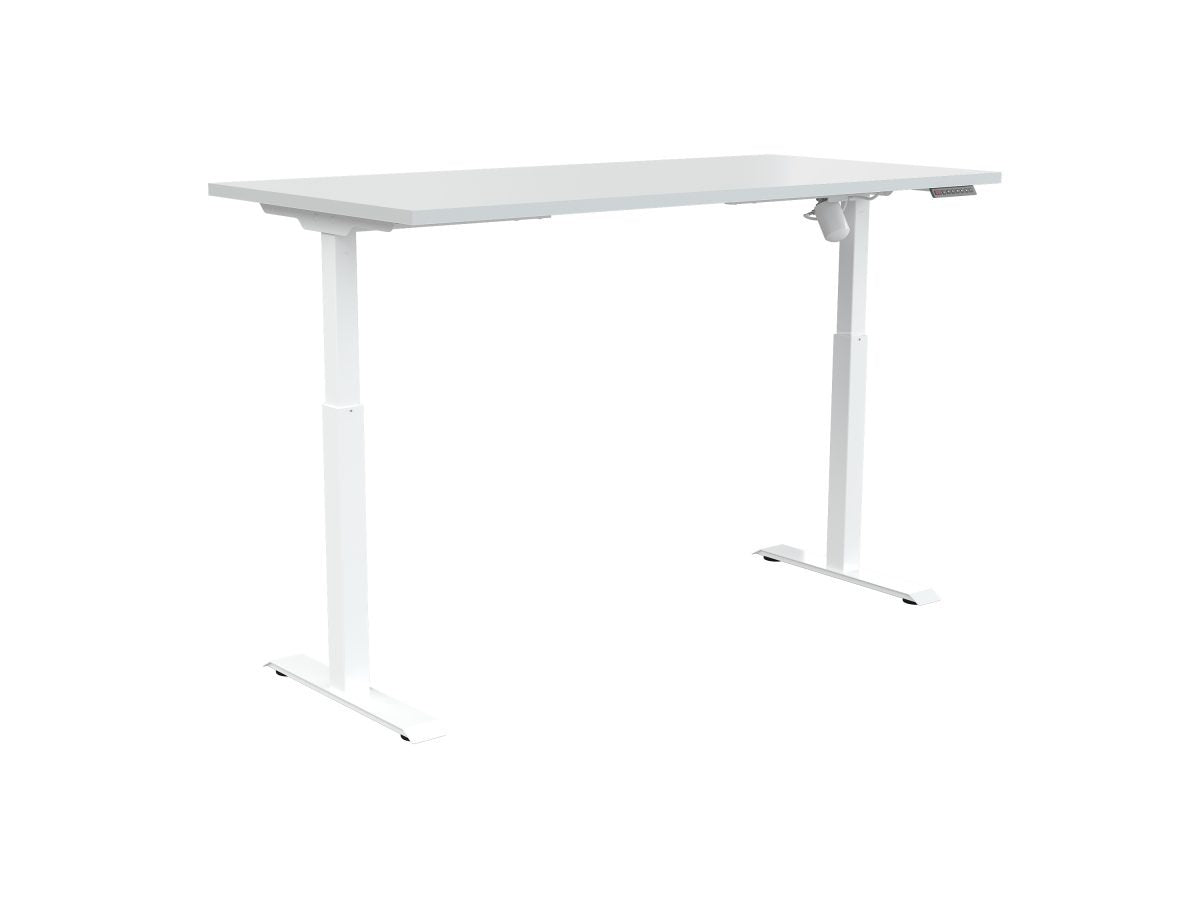 OLG Quickstand Electric Sit-Stand Desk — White frame with monitor arm