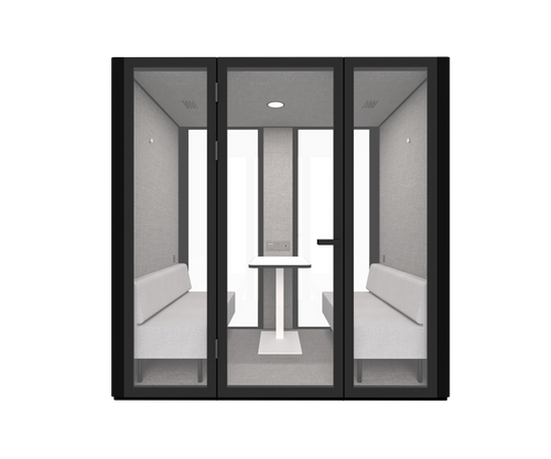 B.Quiet 2-4 Person Acoustic Meeting Pod — black exterior, dark grey interior