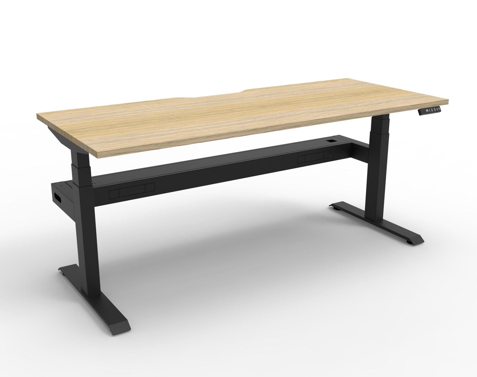 Boost+ Sit-Stand Desk — Natural Oak / Black Frame — + Cable Tray