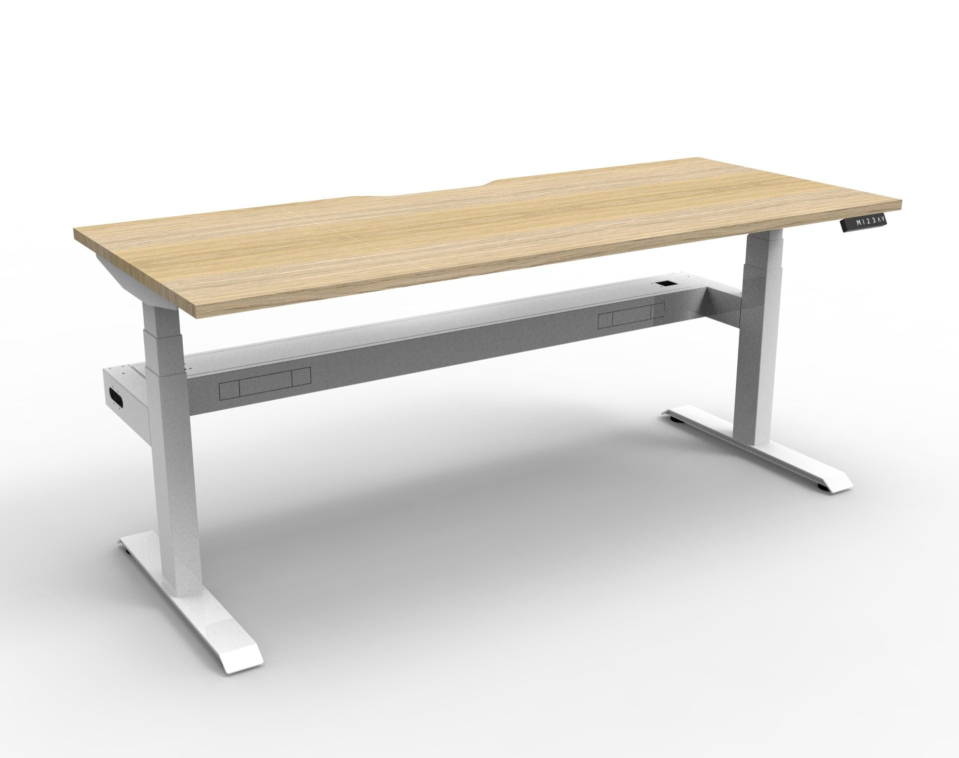 Boost+ Sit-Stand Desk — Natural Oak / White Frame — + Cable Tray