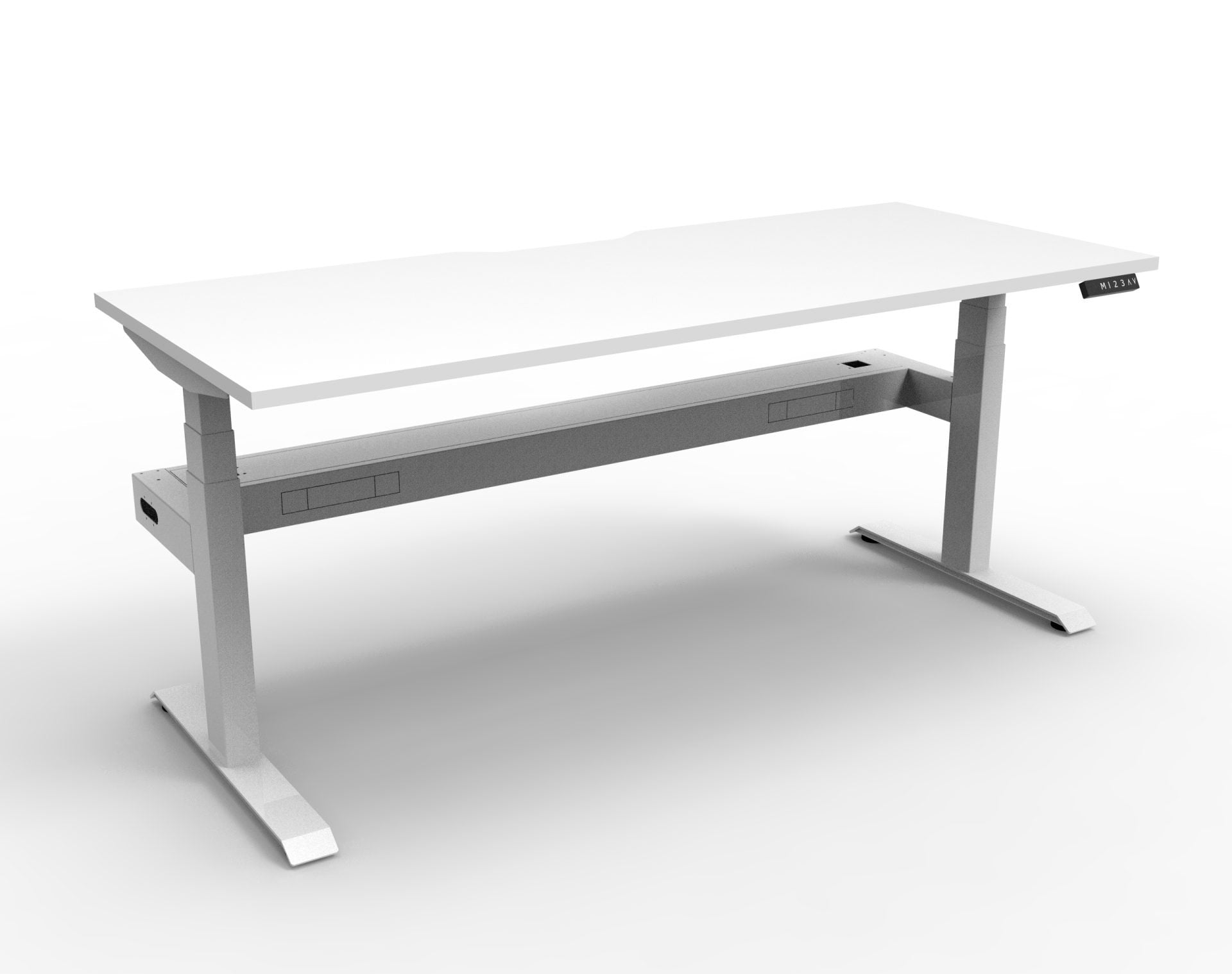 Boost+ Sit-Stand Desk — Natural White / White Frame — + Cable Tray
