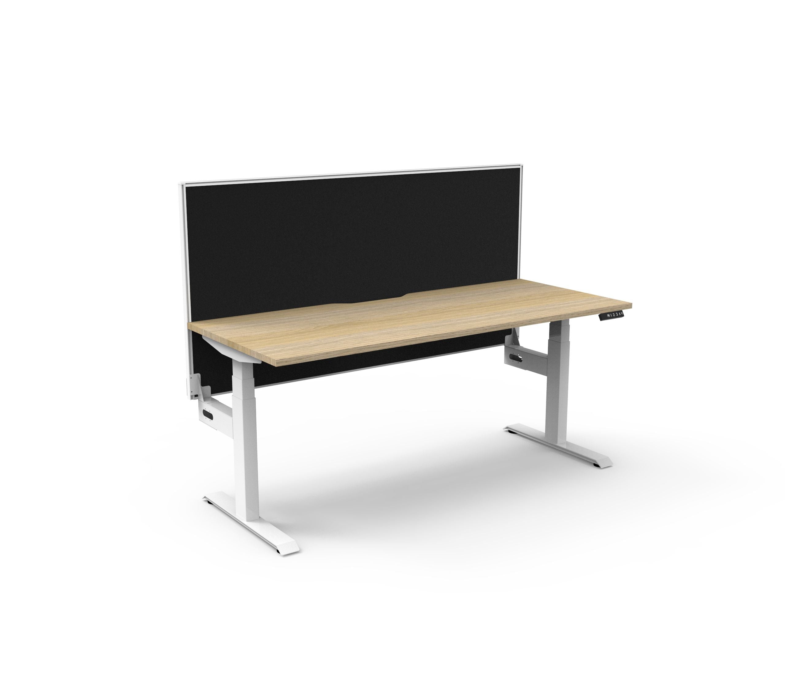 Boost+ Sit-Stand Desk — Natural Oak / White Frame — + SHUSH30+ Screen — Grey
