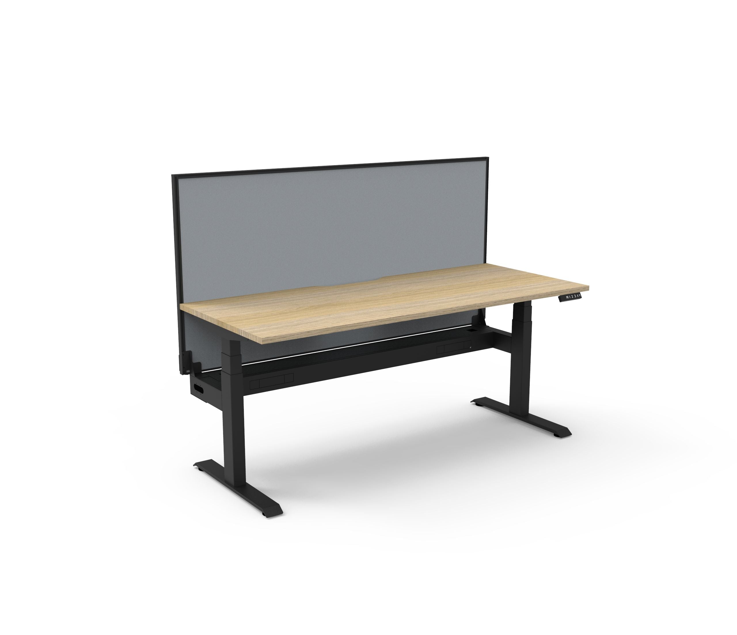 Boost+ Sit-Stand Desk — Natural Oak / Black Frame — + SHUSH30+ Screen — Grey + Cable Tray
