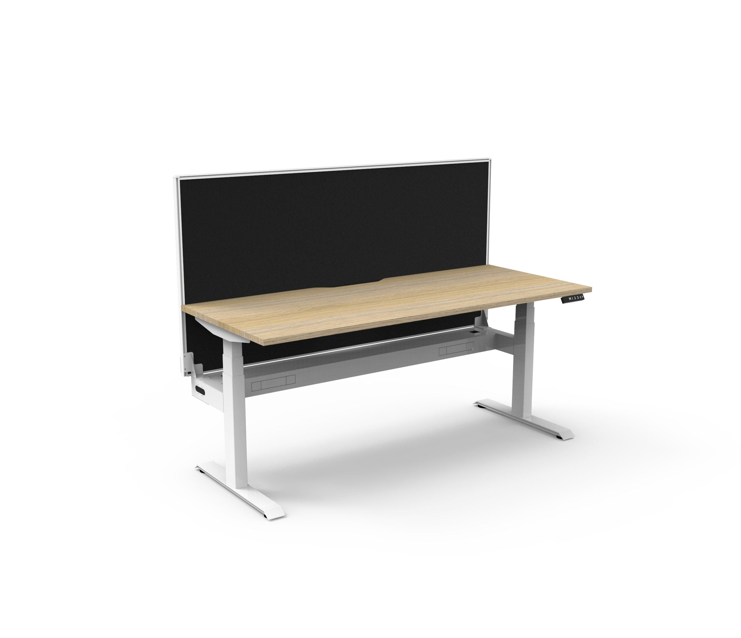 Boost+ Sit-Stand Desk — Natural Oak / White Frame — + SHUSH30+ Screen — Grey + Cable Tray