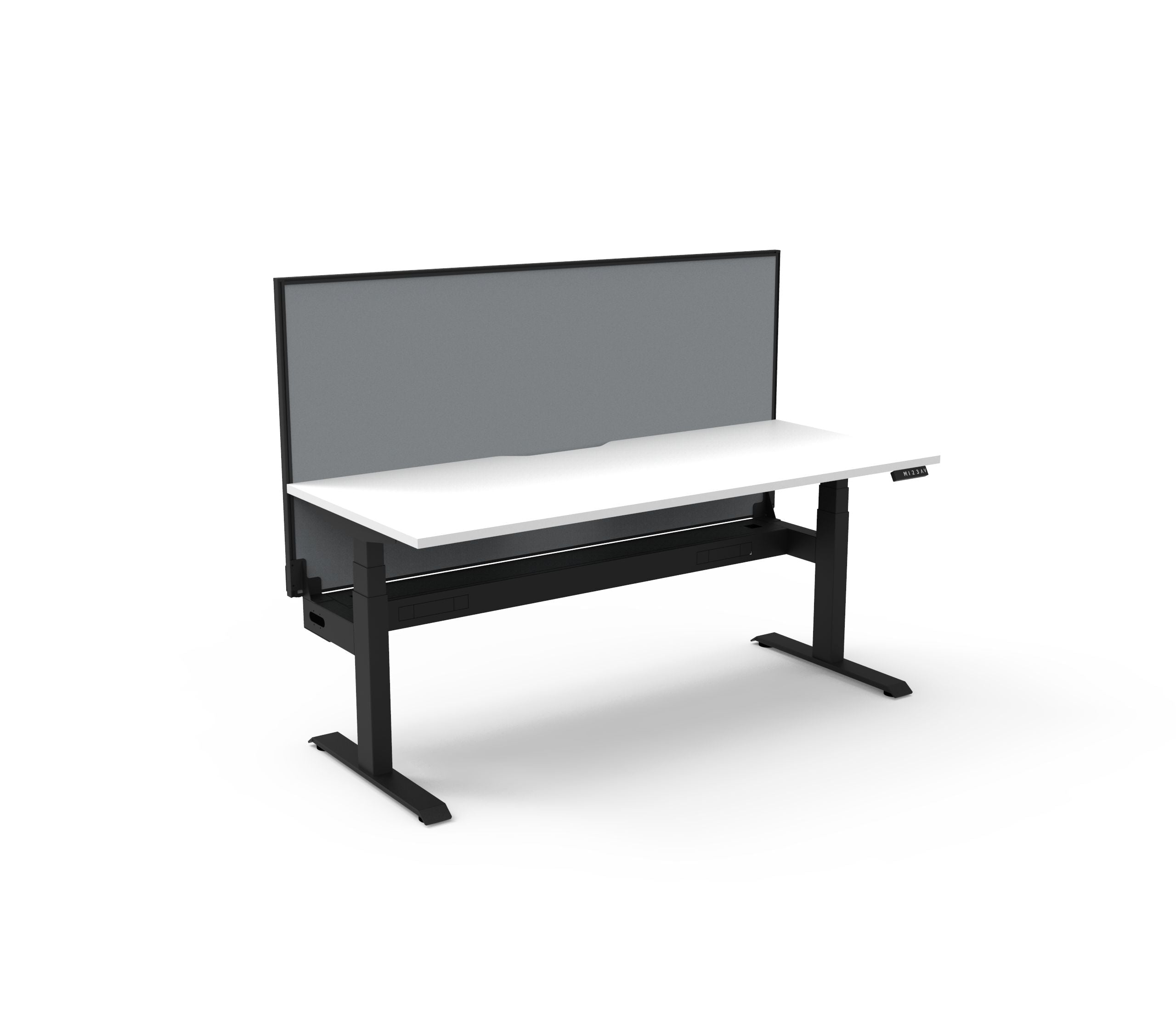Boost+ Sit-Stand Desk — Natural White / Black Frame — + SHUSH30+ Aluminium Framed Screen + Cable Tray