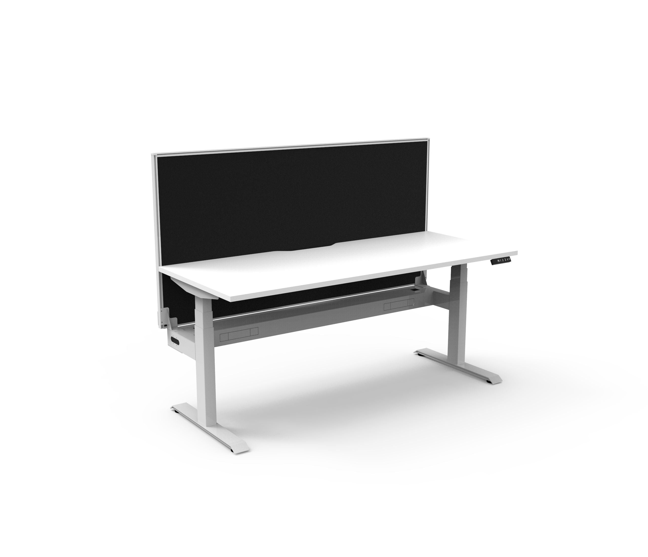 Boost+ Sit-Stand Desk — Natural White / White Frame — + SHUSH30+ Aluminium Framed Screen + Cable Tray