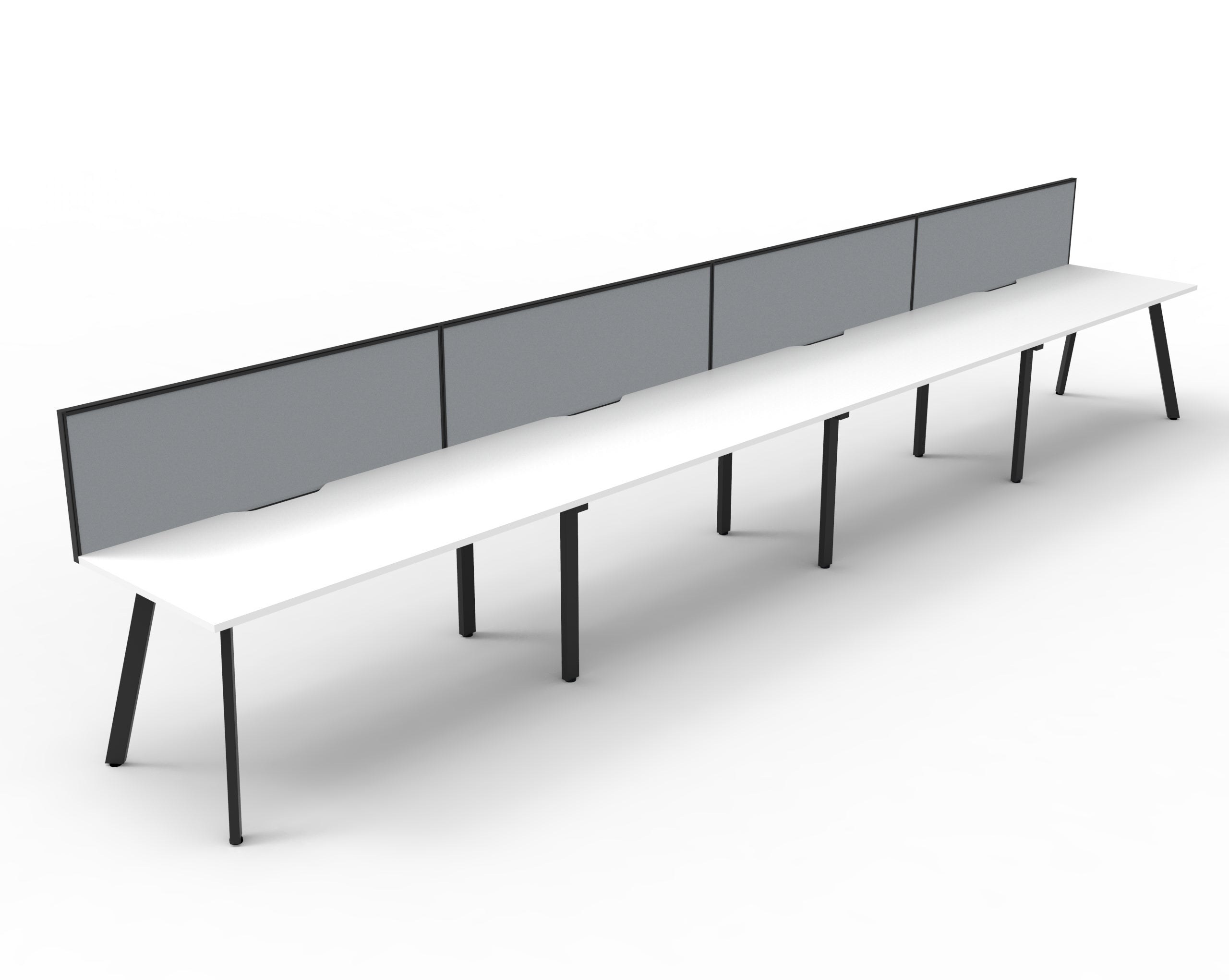Eternity Fixed Desk — Natural White top, Black frame — Pod of 4 configuration
