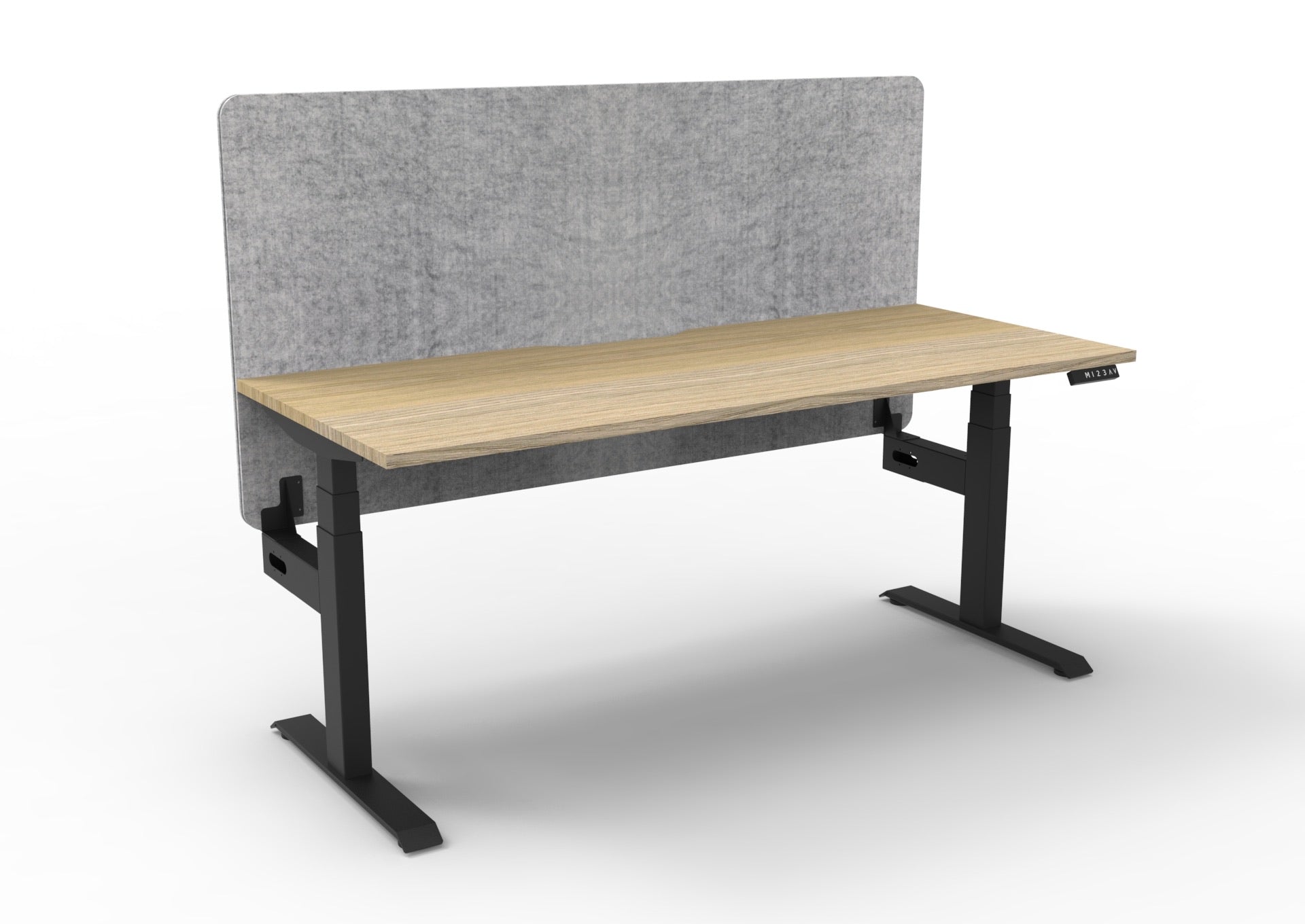 Boost+ Sit-Stand Desk — Natural Oak / Black Frame — + Eco Panel Screen — Grey
