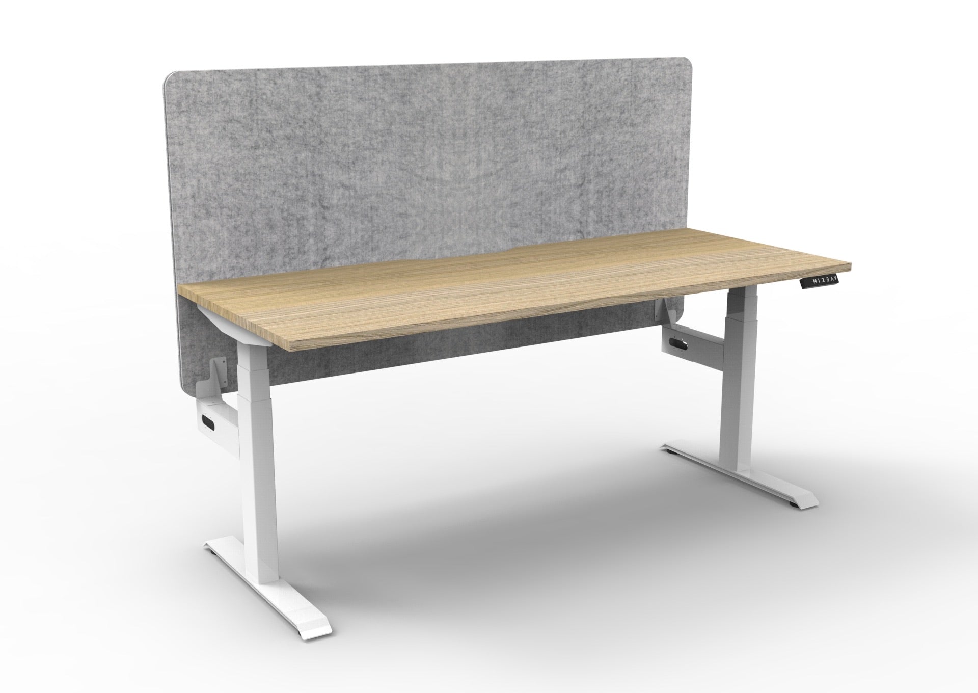 Boost+ Sit-Stand Desk — Natural Oak / White Frame — + Eco Panel Screen — Grey