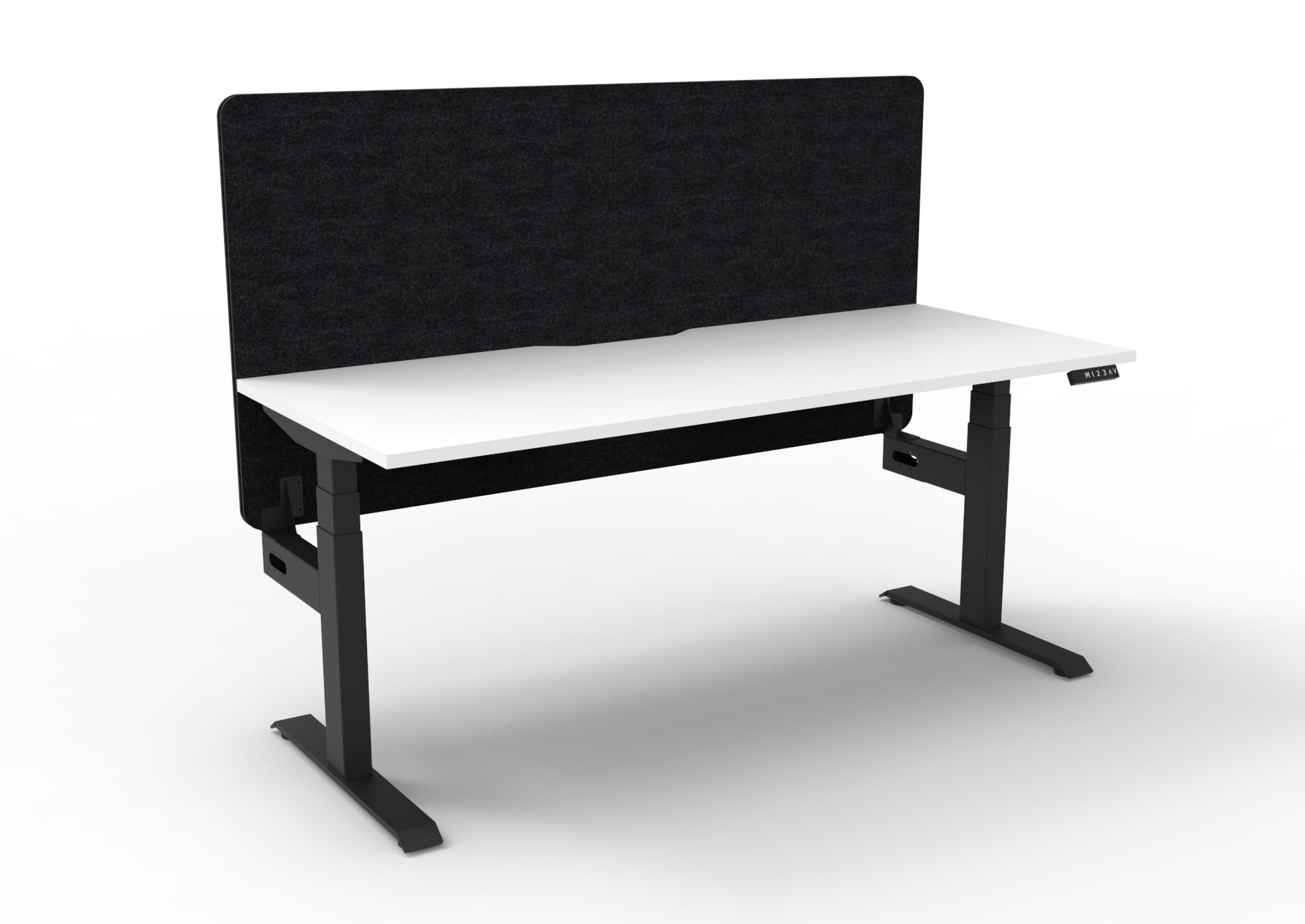 Boost+ Sit-Stand Desk — Natural White / Black Frame — + Eco Panel Acoustic Screen