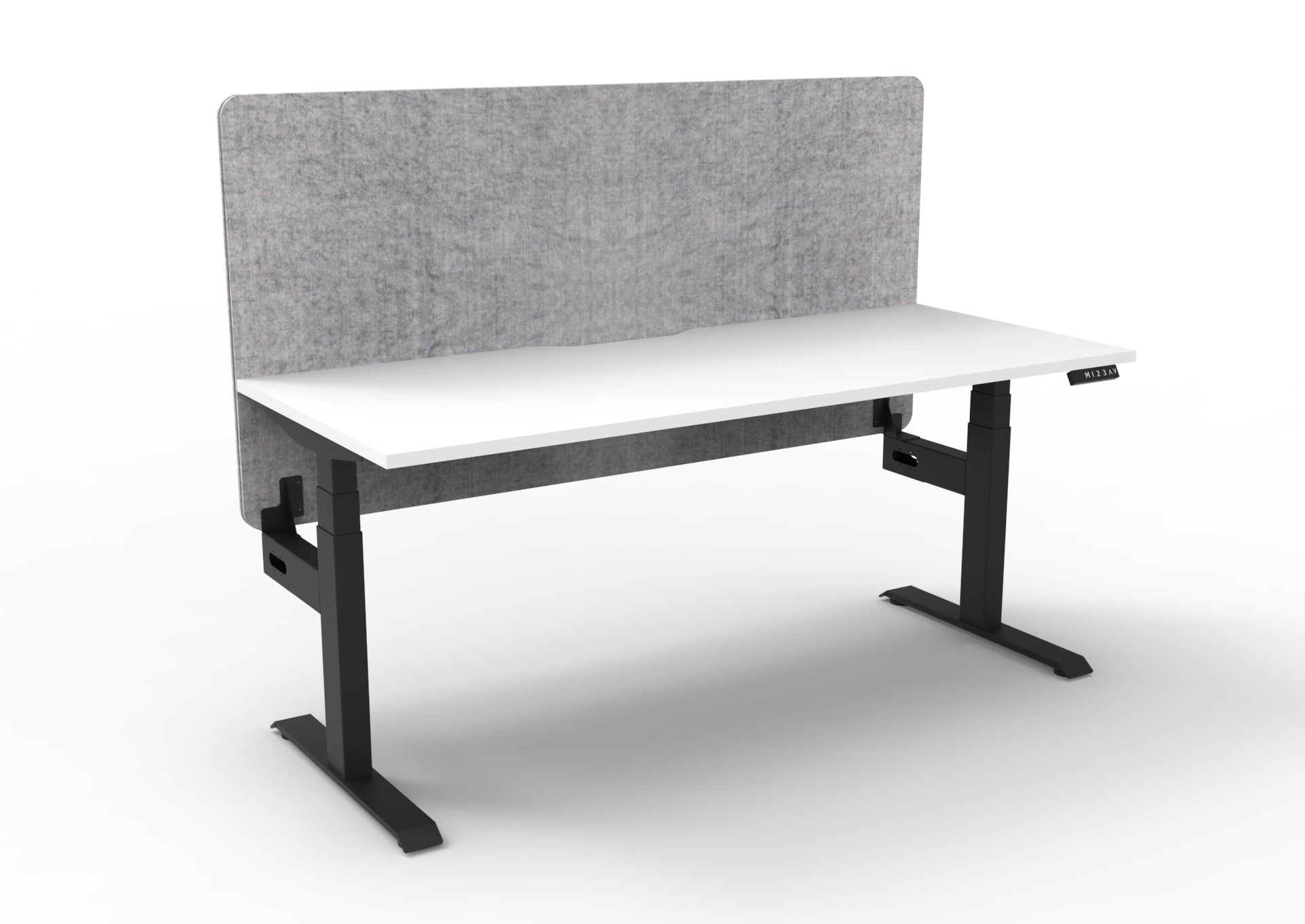 Boost+ Sit-Stand Desk — Natural White / Black Frame — + Eco Panel Screen — Grey
