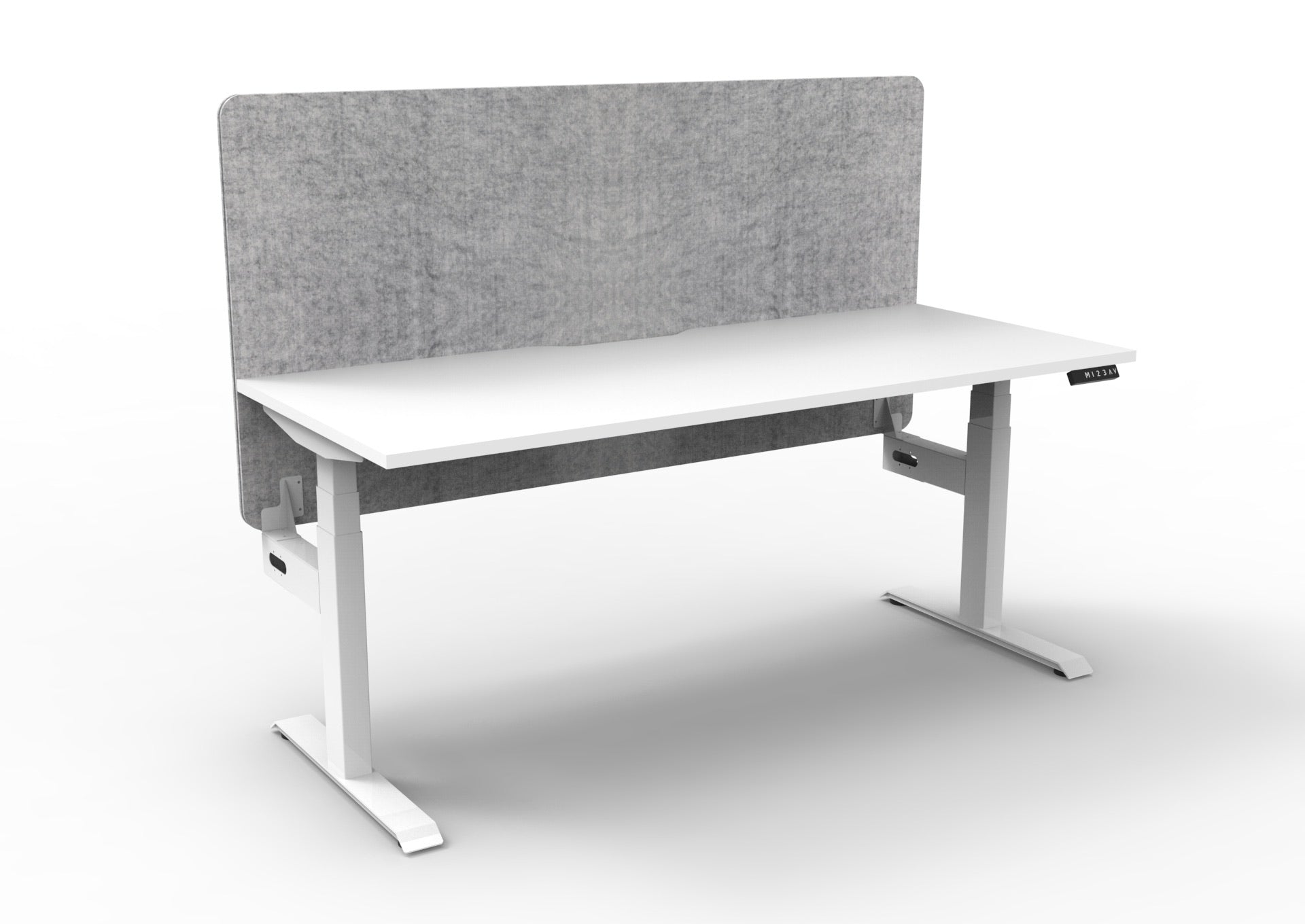 Boost+ Sit-Stand Desk — Natural White / White Frame — + Eco Panel Screen — Grey