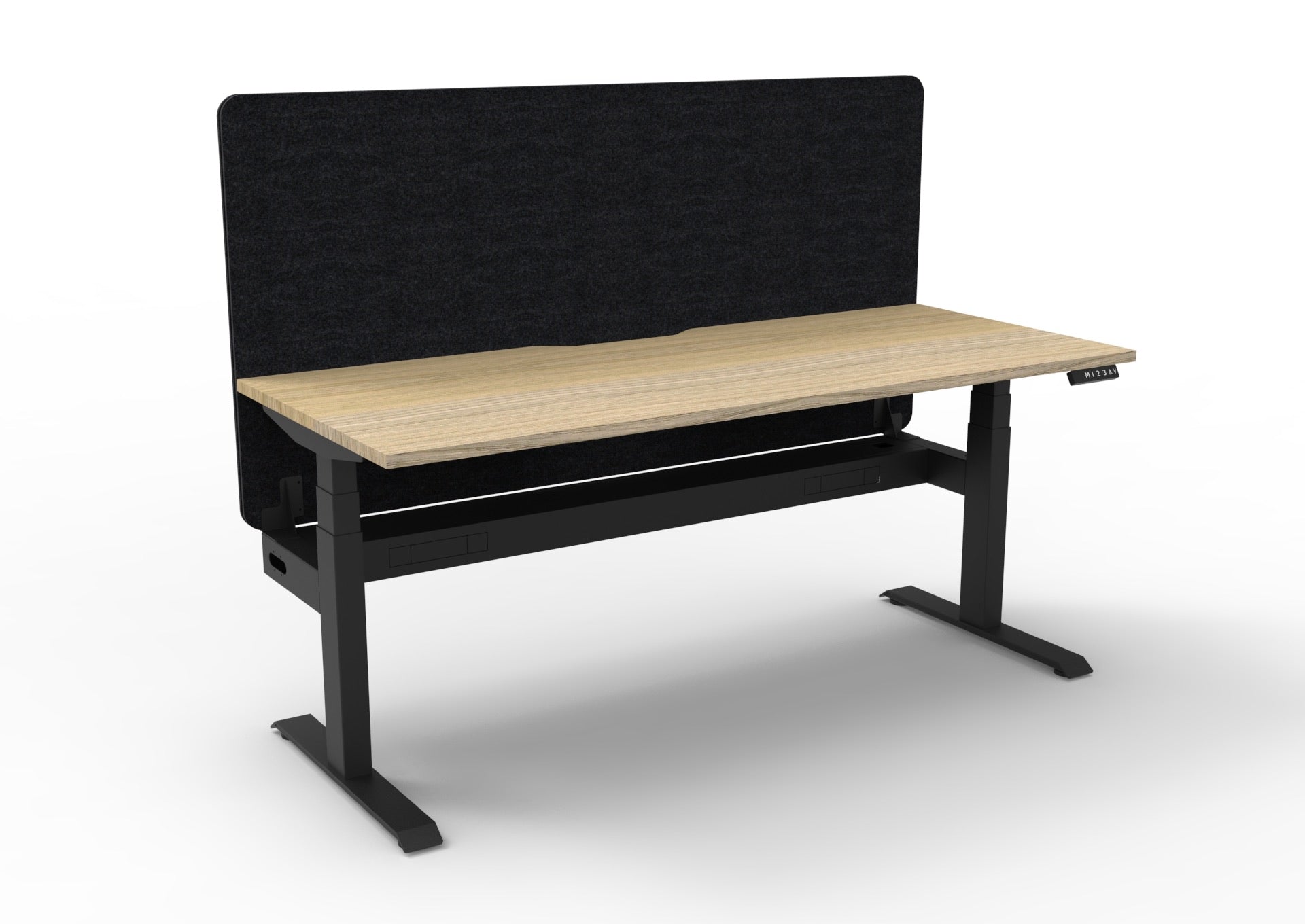 Boost+ Sit-Stand Desk — Natural Oak / Black Frame — + Eco Panel Acoustic Screen + Cable Tray