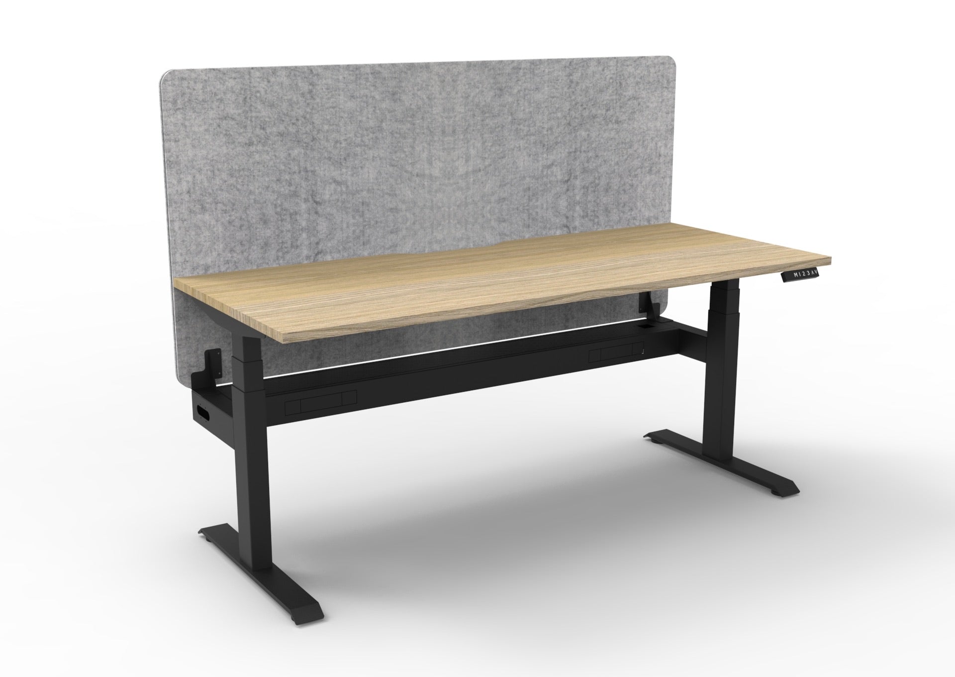 Boost+ Sit-Stand Desk — Natural Oak / Black Frame — + Eco Panel Screen — Grey + Cable Tray