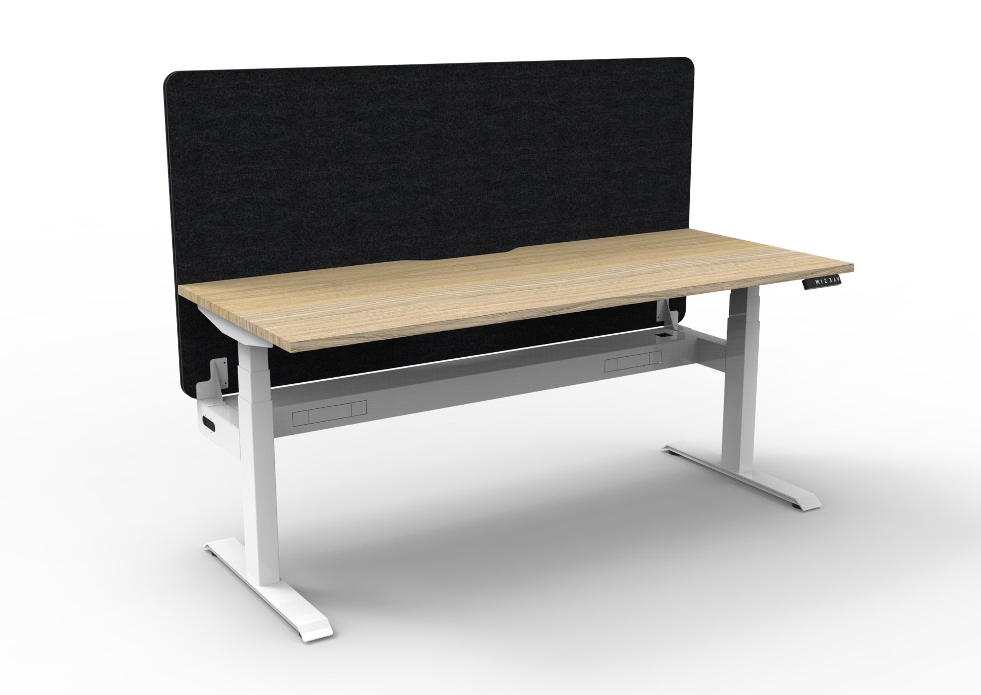 Boost+ Sit-Stand Desk — Natural Oak / White Frame — + Eco Panel Acoustic Screen + Cable Tray