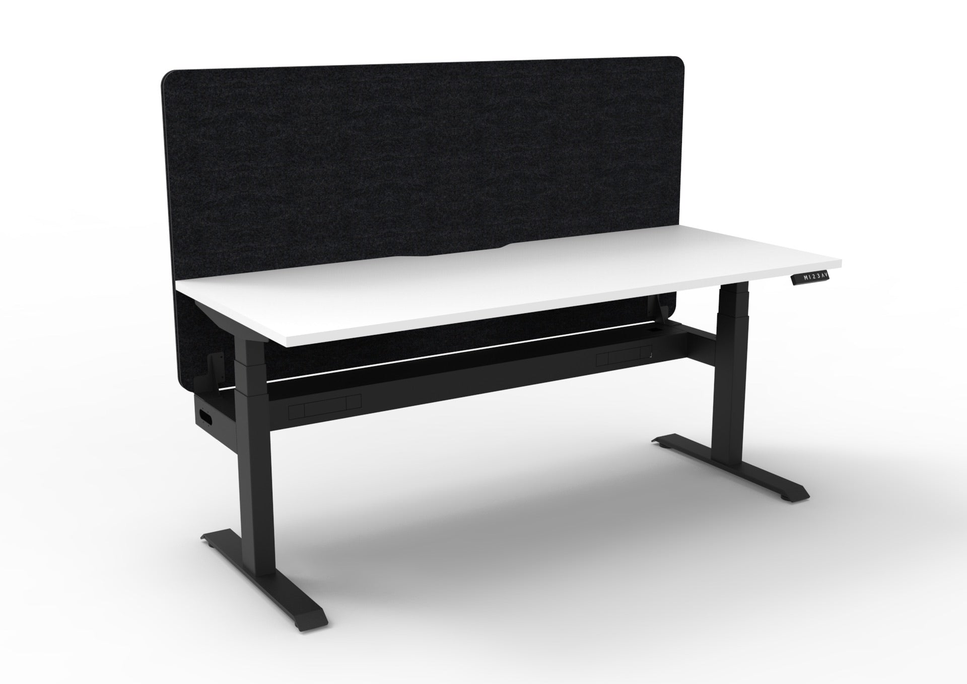 Boost+ Sit-Stand Desk — Natural White / Black Frame — + Eco Panel Acoustic Screen + Cable Tray