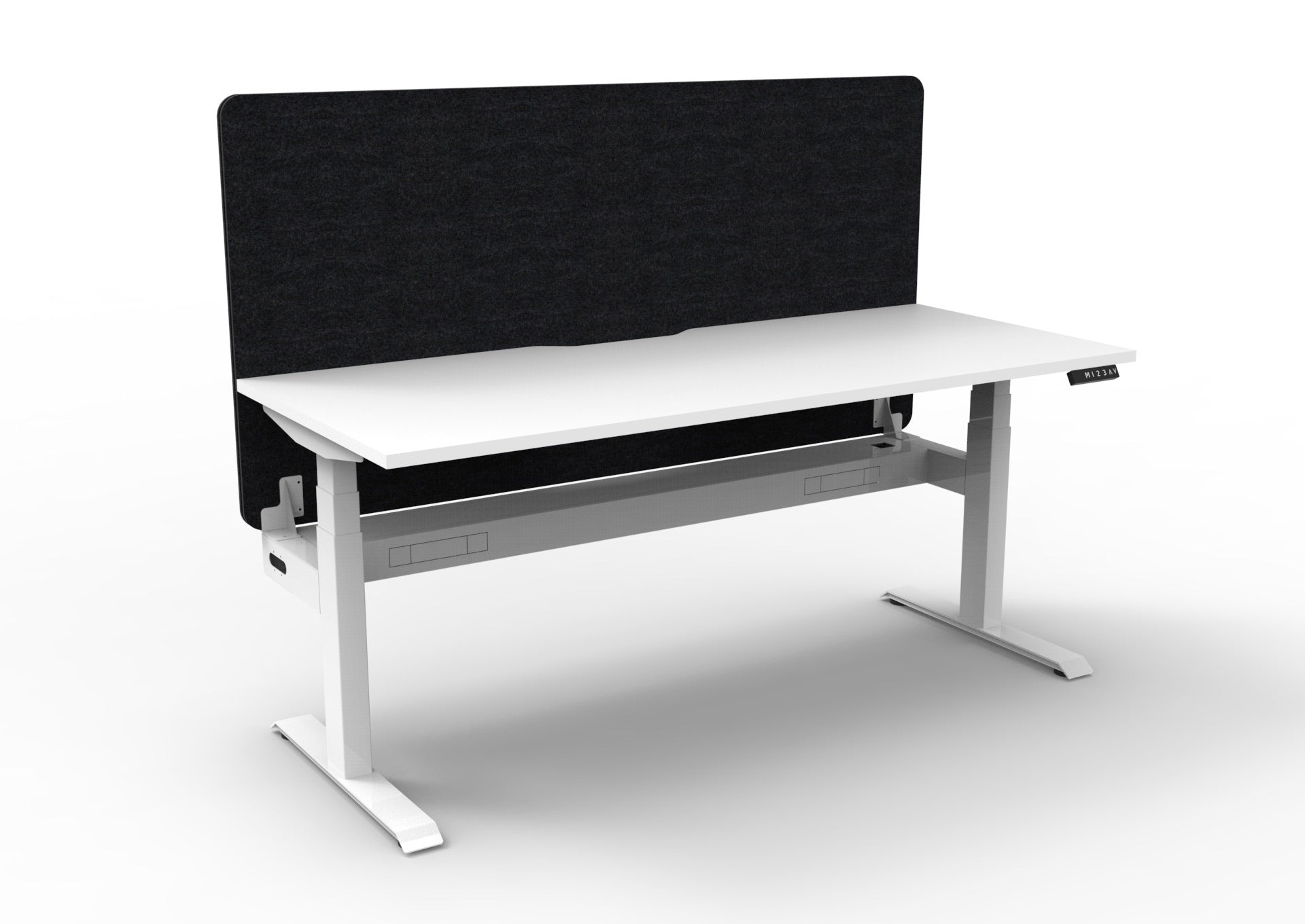 Boost+ Sit-Stand Desk — Natural White / White Frame — + Eco Panel Acoustic Screen + Cable Tray